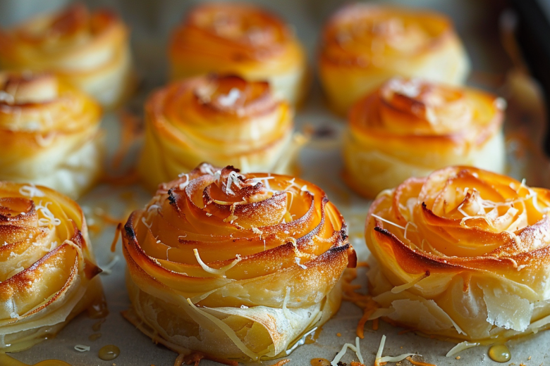 Простая закуска на праздничный стол: сырные “розочки” из слоеного теста