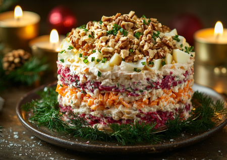 Если не любите селедку, салат «Неженка» — просто находка: похож на шубу, но совершенно другой вкус