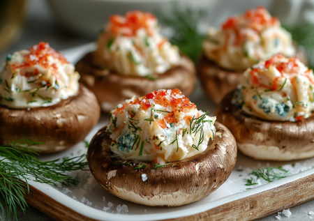 Закусочные шампиньоны с крабовыми палочками и сыром дор-блю — изысканнее любой икры! Идеально к шампанскому