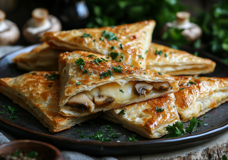 Беру лаваш и сыр — закуска выходит хрустящей! Делаю треугольники с грибами: горячая закуска за 15 минут