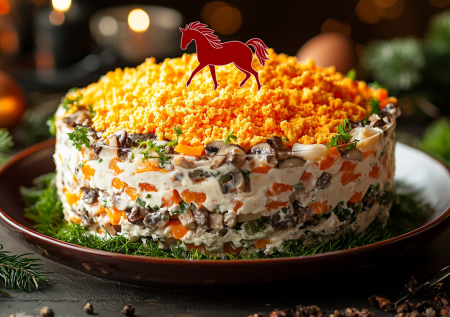 Салат «Огненная лошадь»: помпезное блюдо для праздничного стола на Новый год