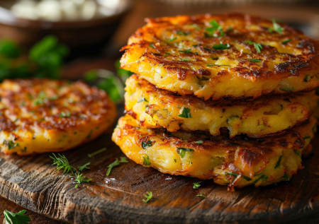 Тыквенные драники выходят намного интереснее, чем обычные оладьи: сочетание с нежным куриным жюльеном и моцареллой