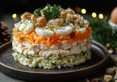 Салат на Новый год «Три мушкетера»: простые продукты, вкусное сочетание и праздничное оформление. В восторге и мужчины, и женщины