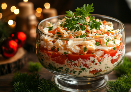 4 ингредиента и 10 минут: готовим «Снежную милю» на Новый год — обалденный салат с копченой ноткой