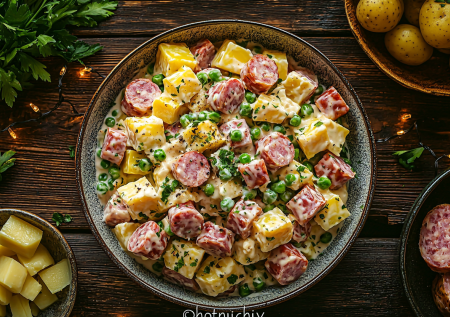 Смешала копченую колбаску с правильными ингредиентами — салат «Охотничий»: новый шедевр — вкуснее оливье