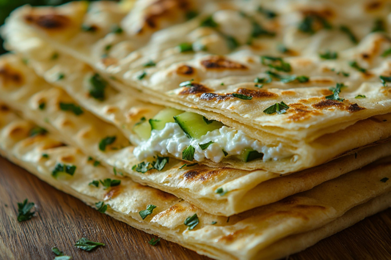 Простой и экономный рецепт закуски в лаваше: творог, огурец и специи