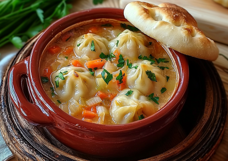 Пельмени по-амурски в горшочках: вкуснейшее блюдо для холодных дней. Фишка в соусе и шапочке из теста