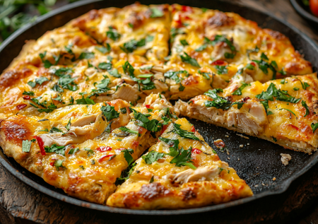 Ленивая лепешка с копченой курицей и сыром — вкуснятина без мороки: смешали за 5 минут, и на сковородку