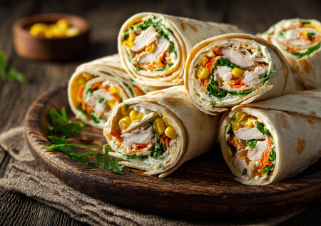 Очень сытно: закуска в лаваше с курицей и кукурузой