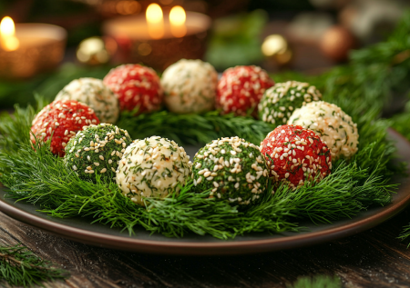 Закуска «Новогодний венок» из сырных шариков: вкусный декор для праздничного стола