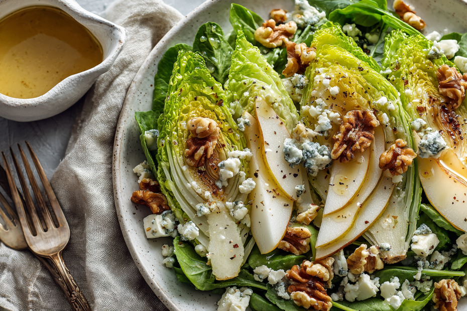 Салат цезарь с грушей и горгонзолой