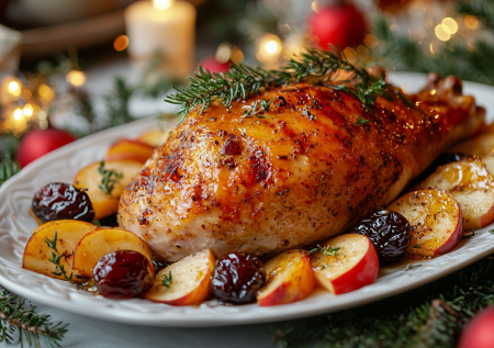 Индейка с яблоками и черносливом: божественное сочетание нежного мяса с медовой корочкой