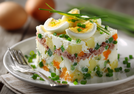 Любимый салат мужа: печень трески, яйца и зеленый лук