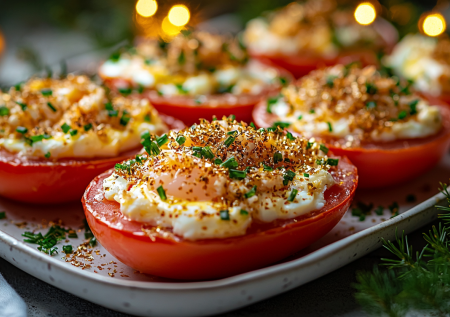 На кружки помидоров положила эту пасту: простая закуска, которая улетела со стола первой. Всего 4 ингредиента