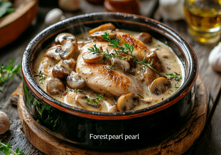 Нарядное новогоднее блюдо с винным ароматом — «Лесная жемчужина»: нужны грудка, сливки и грибы