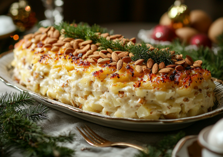 Салат «Сосновая шишка» с курицей и миндалем: красивый вид и незабываемые вкусовые ощущения