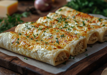 Достаю лаваш и сыр — творю чудо: хрустящие трубочки с курицей и сливочным соусом. Идеально на ужин и перекус