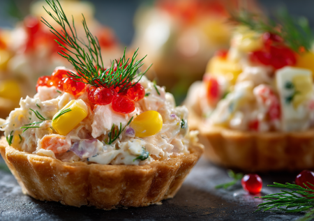 Новогодние тарталетки: готовлю с крабовыми палочками и зеленью
