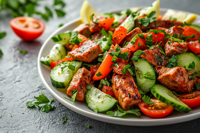 Веганский салат с сейтаном