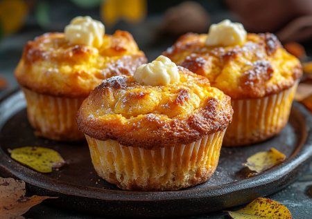 Больше никаких блинов и оладий! Вместо них — тыквенные маффины с сырно-творожной шапкой: влажные и ароматные