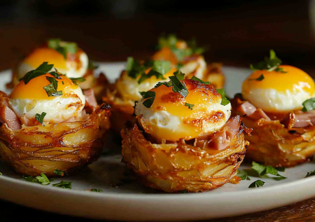 Тарталетки больше не в тренде! Пеку картофельные гнезда с яйцом и ветчиной — и закуска, и горячее