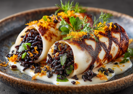 Новогоднее чудо в тарелке: фаршированные кальмары с трюфельным рисом