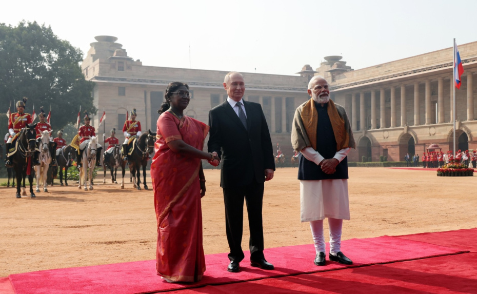 Церемония официальной встречи Владимира Путина президентом Индии Драупади Мурму и премьер-министром Индии Нарендрой Моди
