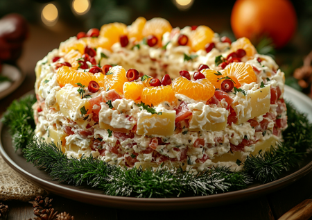 Если любите необычные сочетания, попробуйте салат «Интрига»: с курицей, апельсинами и оливками