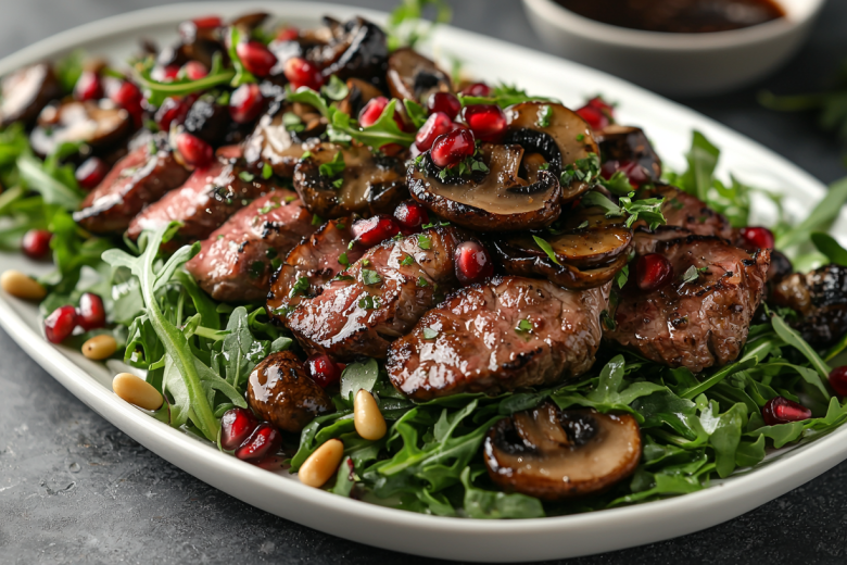 Хотите удивить гостей? Подайте печень вот так: с грибами, гранатом и руколой
