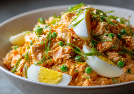 Вкусный салат из рыбы: рецепт с горбушей, горошком и корейской морковью