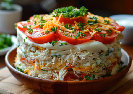 Салат, который удивит гостей без лишних хлопот: как простые продукты превращаются в эффектный слоеный «Чикаго» для любого праздника