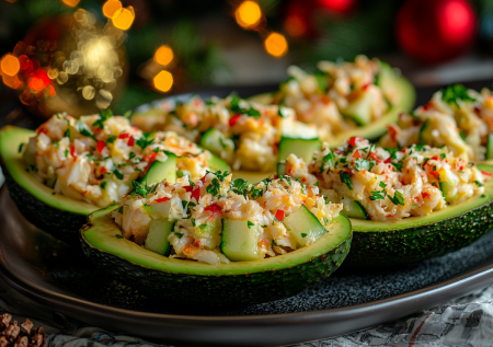 Крабовый салат в половинках авокадо — вкусный рецепт с красивым оформлением. Готовим к Новому году и любым праздникам