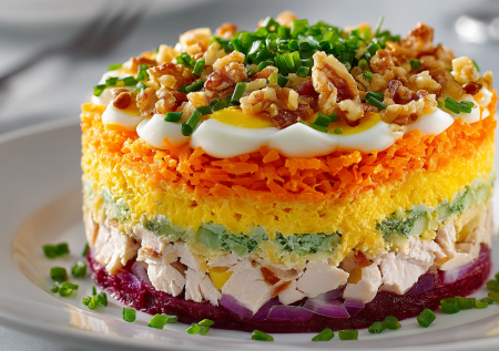 Обалденная «Медвежья шубка» — салат с копченой курицей за 10 минут