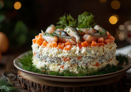 Это чудо со шпротами отличится на новогоднем столе своей подачей: салат «Рыбки в пруду»