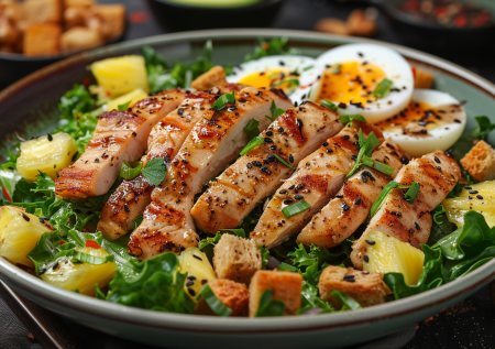 Салат, который напоминает Цезарь, но готовится быстрее и сочнее: простой рецепт с ананасом, удивляющий легкостью и свежим вкусом