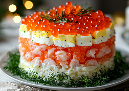 Если надо удивить гостей салатом — готовлю «Морскую жемчужину», он эффектный и сытный