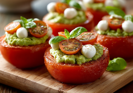 Шикарная закуска на стол: лодочки из томатов с икрой из авокадо