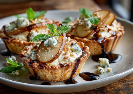 Изумительная закуска на стол: тарталетки с сыром и грушей