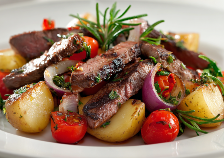 Говядина, картофель и помидоры: теплый новогодний салат без лишних хлопот