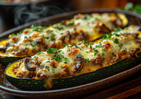 Кабачки, фарш, сметана — готовлю лодочки по-домашнему! Сочный ужин для всей семьи в одном противне