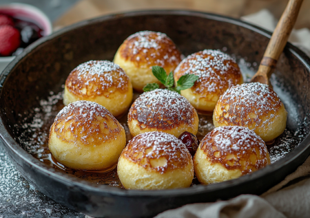 Блины — это банально. Лью тесто на раскалённый казан — вот это датские эблескивер! Пышные шарики с начинкой внутри