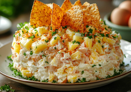 Салат «Парус» с чипсами: эффектная закуска на праздничный стол за 10 минут