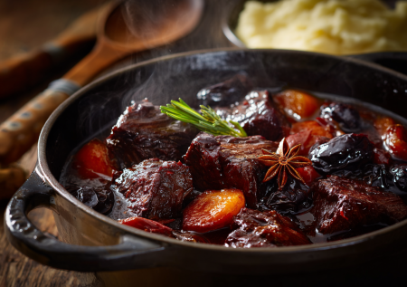 Согревающее блюдо на Новый год: говядина, тушенная в глинтвейне