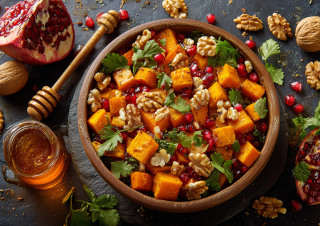 Теплый салат с тыквой и гранатом: сладкий и очень новогодний