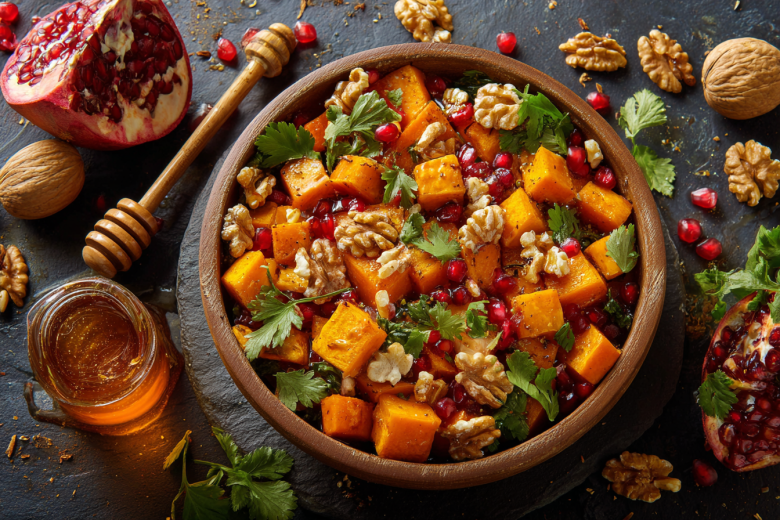 Теплый салат с тыквой и гранатом: сладкий и очень новогодний