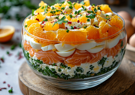 Семга, цитрус и адыгейский сыр — этот салат влюбляет в себя с первой ложки: настоящий праздник в тарелке