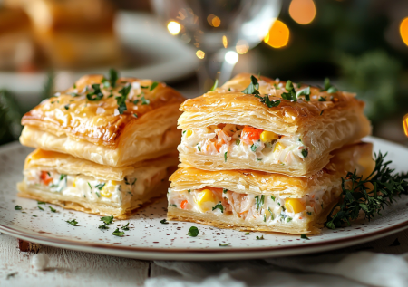 Крабовый салат с эффектной подачей: купите всего одну пачку слоеного теста — и получите шедевр