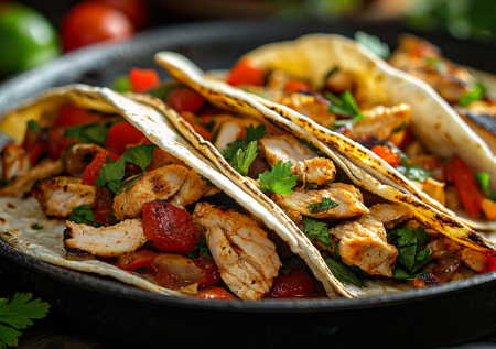 Мексиканский фахитос готовить очень просто: печем курицу с овощами и заворачиваем в тортилью