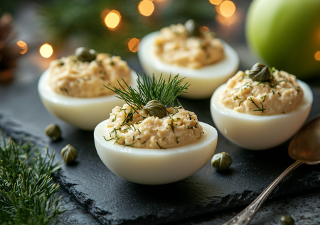 Фаршированные яйца на Новый год: рецепт с печенью трески и яблоком
