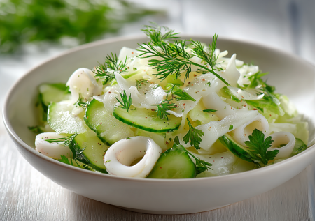 Салат «Витаминная бомба» с кальмарами и капустой — готовится за 10 минут